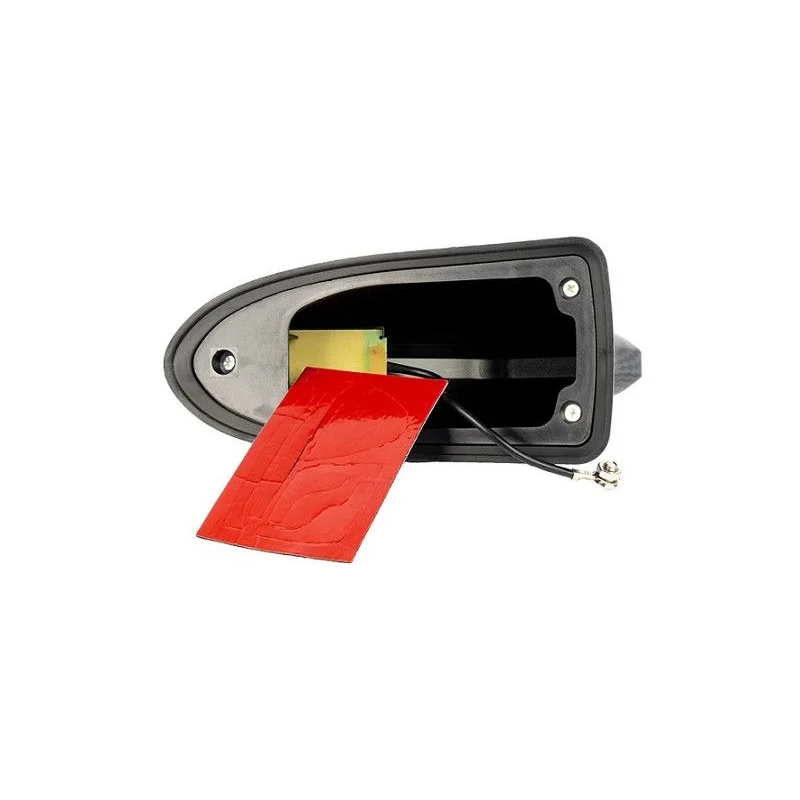 Accesorio de antena universal, negro brillante, tipo aleta tiburón para techo de coche.