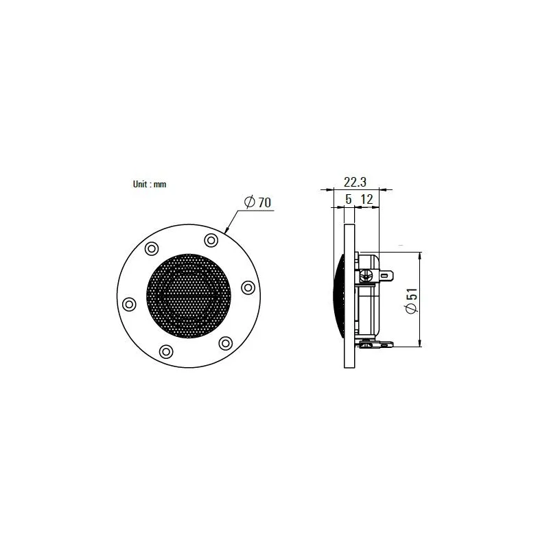 Blam Audio TSM 25 MG70, medidas de tweeter de 1"