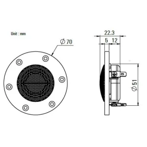 Blam Audio TSM 25 MG70, medidas de tweeter de 1"
