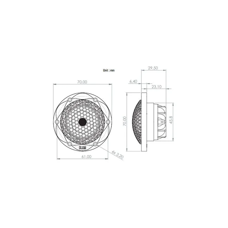 Blam Audio T28MG, medidas de tweeter de 1"
