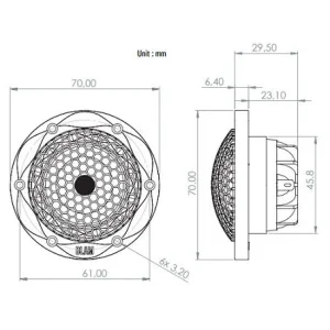 Blam Audio T28MG, medidas de tweeter de 1"