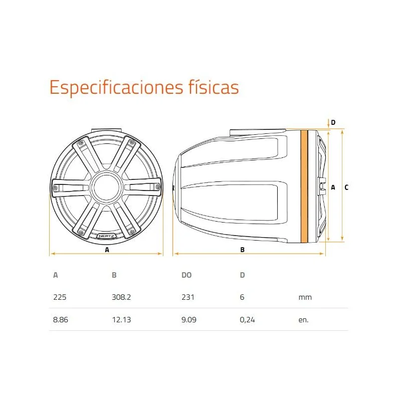 Altavoces marinos Hertz HTX 8H S FL SW/G, medidas