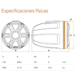 Altavoces marinos Hertz HTX 8H S FL SW/G, medidas