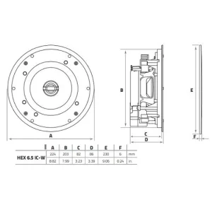 Hertz HEX 6.5 IC W, medidas altavoces marinos de techo, 165mm.