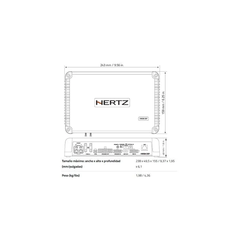 Hertz HMD8 DSP, medidas procesador de señal digital