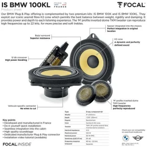 Focal IS BMW 100KL, altavoces de 100mm, vías separadas, con crossover premium