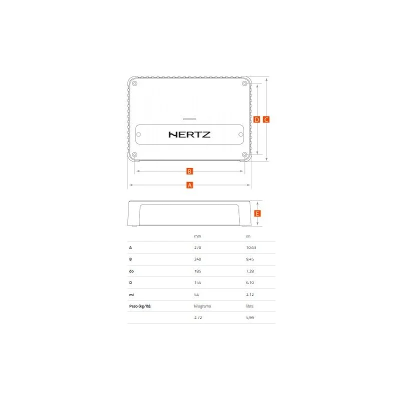 Hertz VENEZIA V1 24V, medidas de amplificador marino.