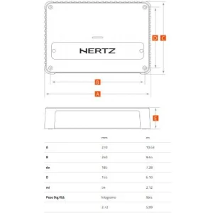 Hertz VENEZIA V1 24V, medidas de amplificador marino.