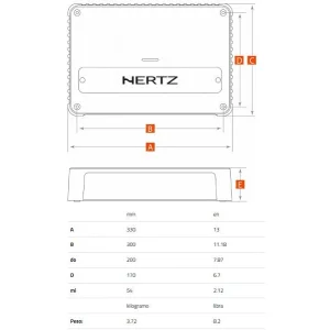 Hertz VENEZIA V6 24V, medidas de amplificador marino