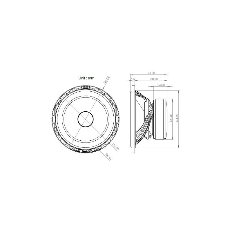 Blam Audio S165.100MG, medidas altavoces 165mm