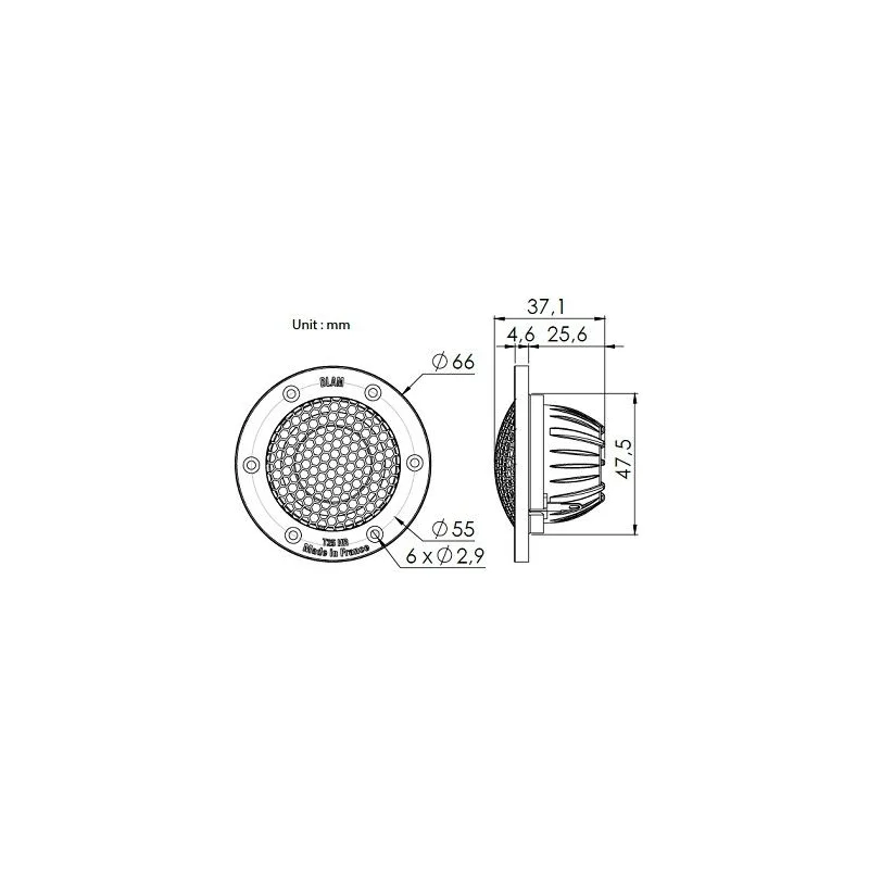 Blam Audio T25HR, medidas de tweeter de 1"