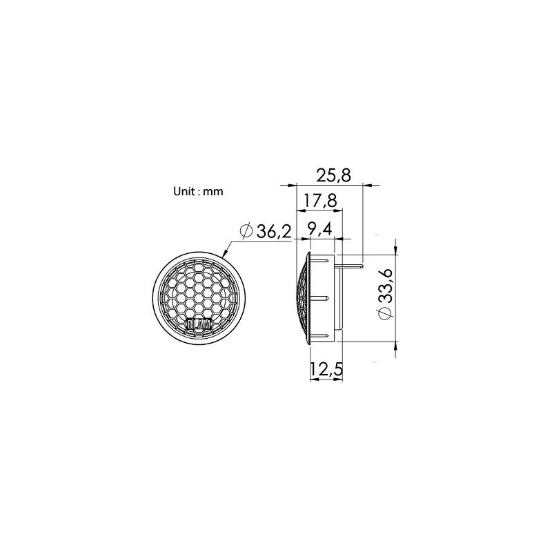 Blam Audio T20HR, medidas de tweeter de 1"