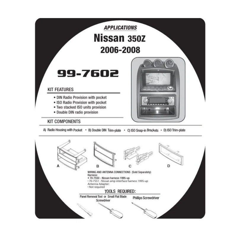 Marco radio Nissan 350Z, año 2006 2009, 1DIN/2DIN