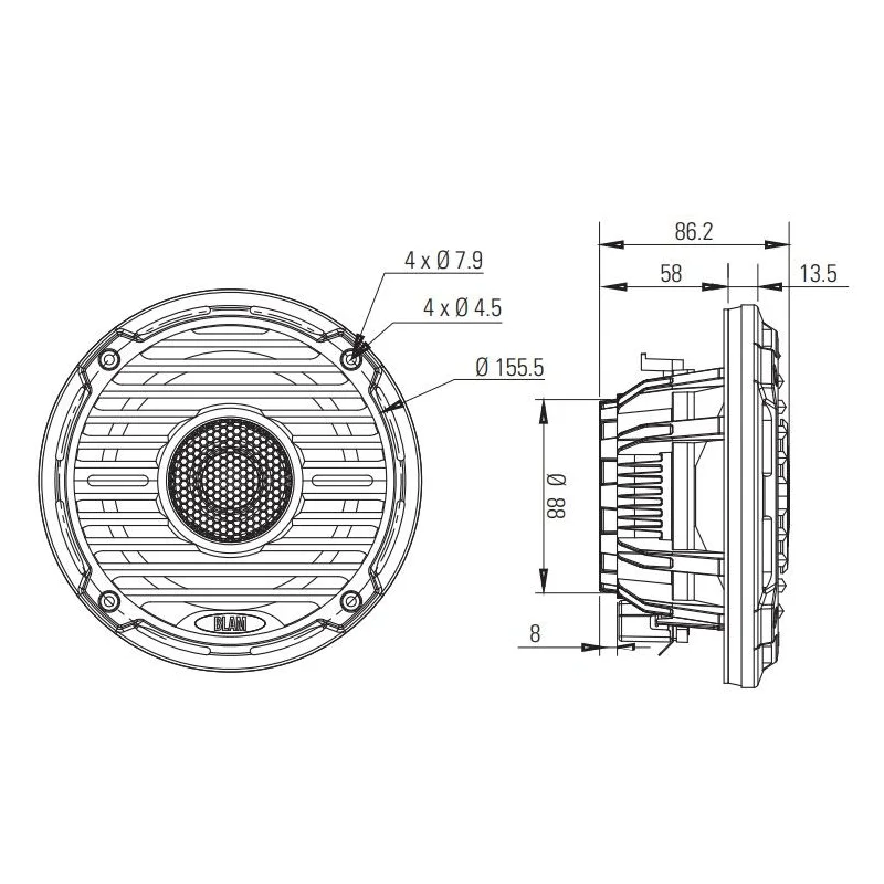 Altavoces marinos Blam Audio Wave 6, medidas