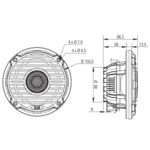 Altavoces marinos Blam Audio Wave 6, medidas