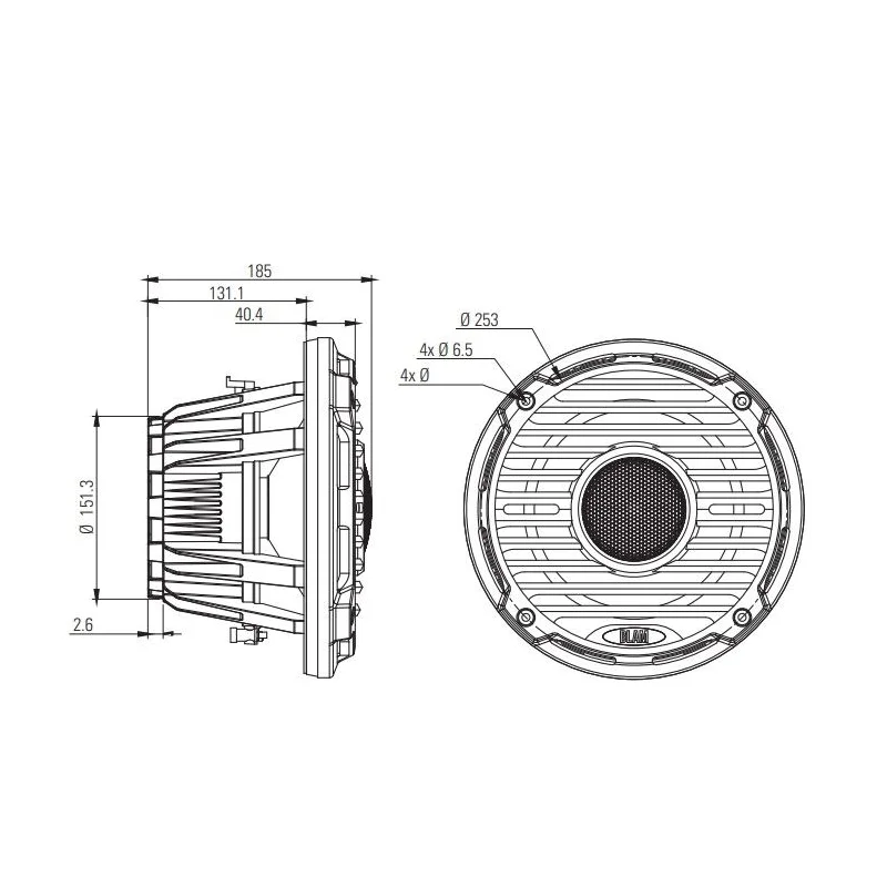 Subwoofer marino Blam Audio Wave 10, medidas.