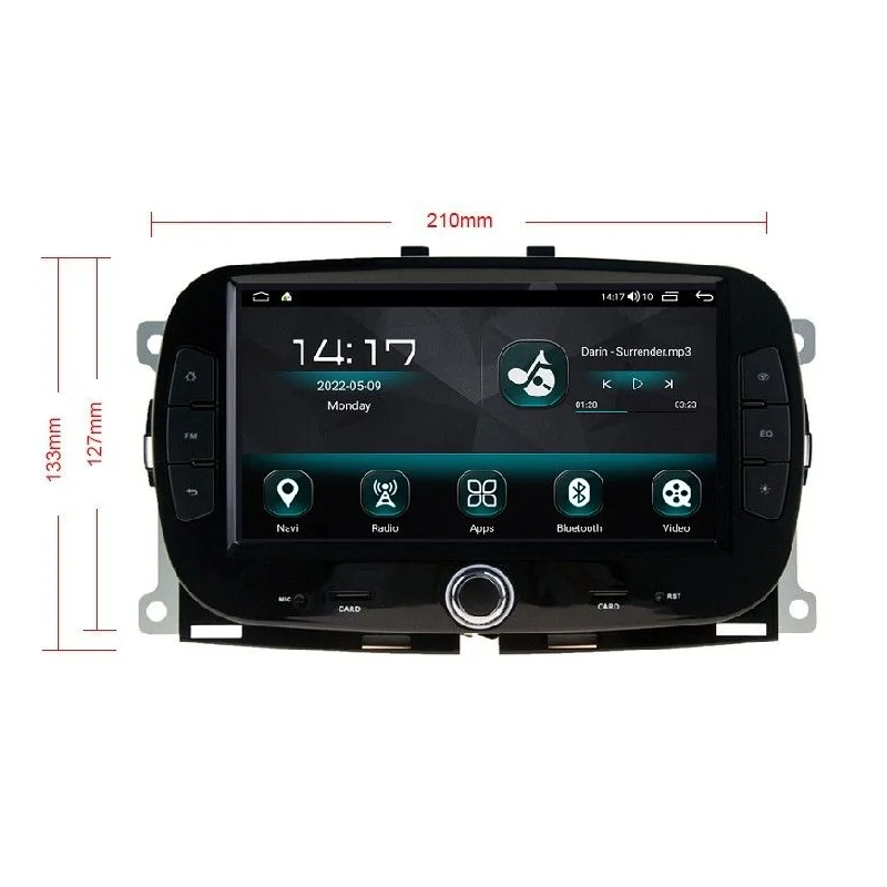 Radio navegador Fiat 500, año 2016 2019, medidas