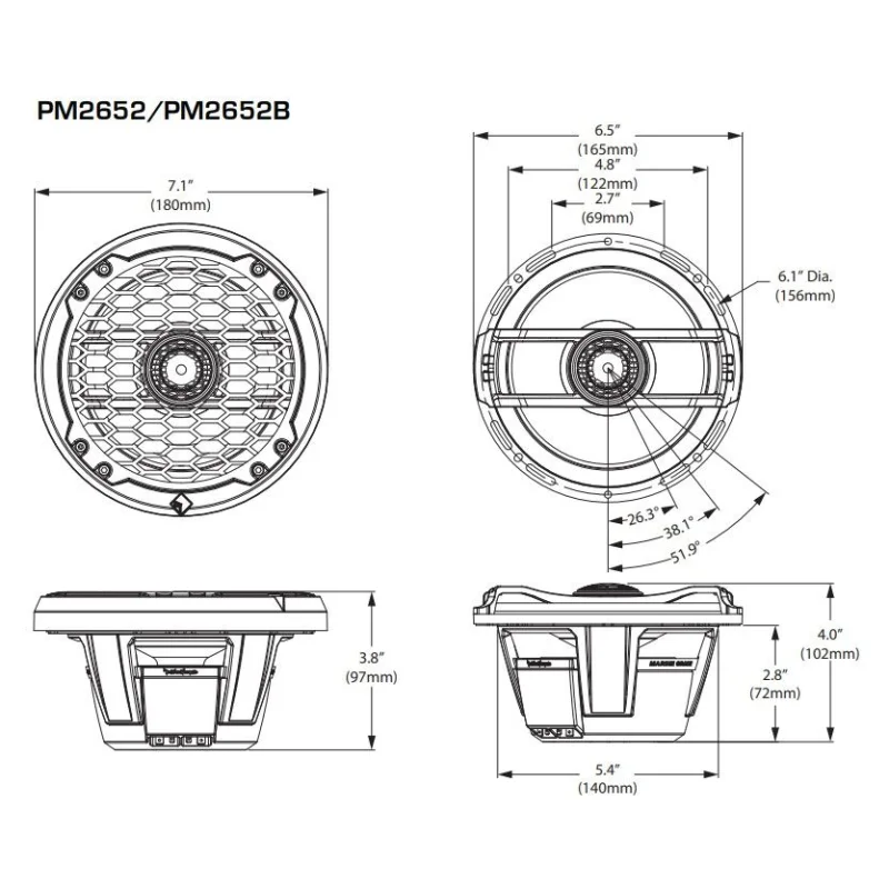 Altavoces marinos Punch Rockford Fosgate PM2652, meidas