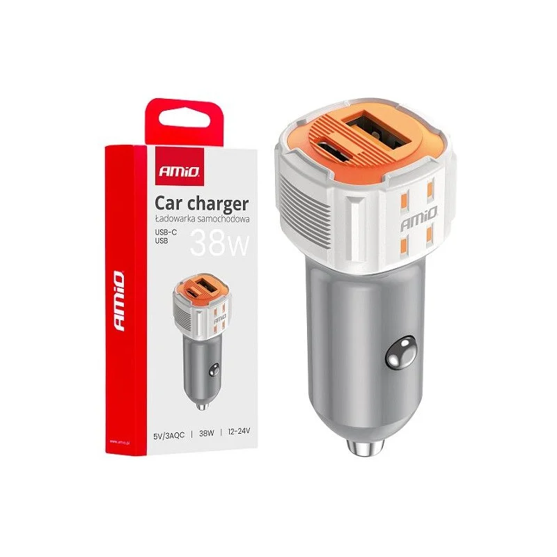 Cargador de coche 1xUSB C, 1xUSB 12/24V, 38W