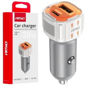 Cargador de coche 1xUSB C, 1xUSB 12/24V, 38W