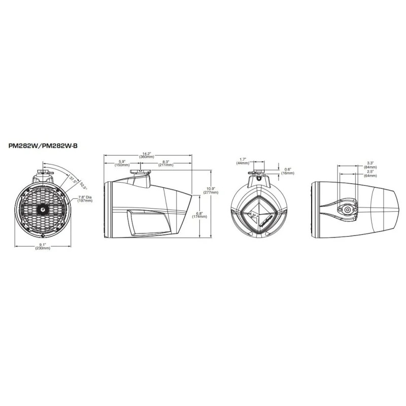 Altavoces marinos Rockford Fosgate Punch PM282W, medidas