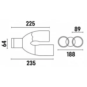 ACT COL 5061, medidas cola de escape con doble salida en acero inox