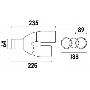 ACT COL 5060, medidas cola de escape con doble salida en acero inox