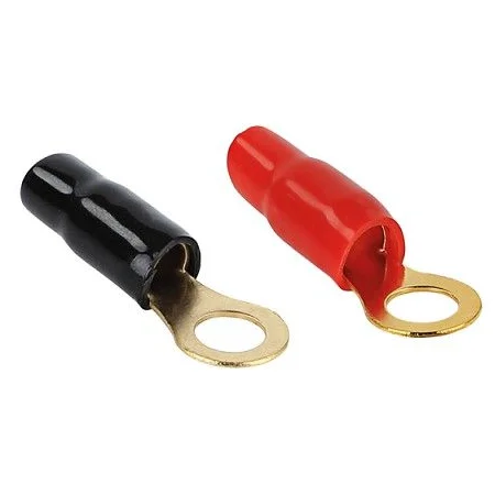 Terminal anillo aislado rojo/negro de 16mm², bañado en oro