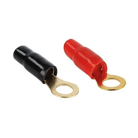 Terminal anillo aislado rojo/negro de 20mm², bañado en oro