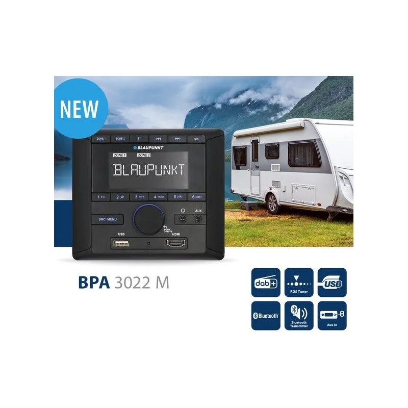 Radio Blaupunkt BPA3020M con RSD, Bluetooth, USB, HDMI, MP3, empotrable para autocarabanas.