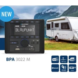 Radio Blaupunkt BPA3020M con RSD, Bluetooth, USB, HDMI, MP3, empotrable para autocarabanas.