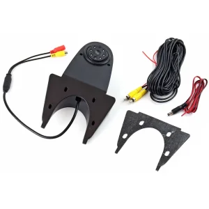 Cámara trasera HD 502 IR y accesorios para instalación.