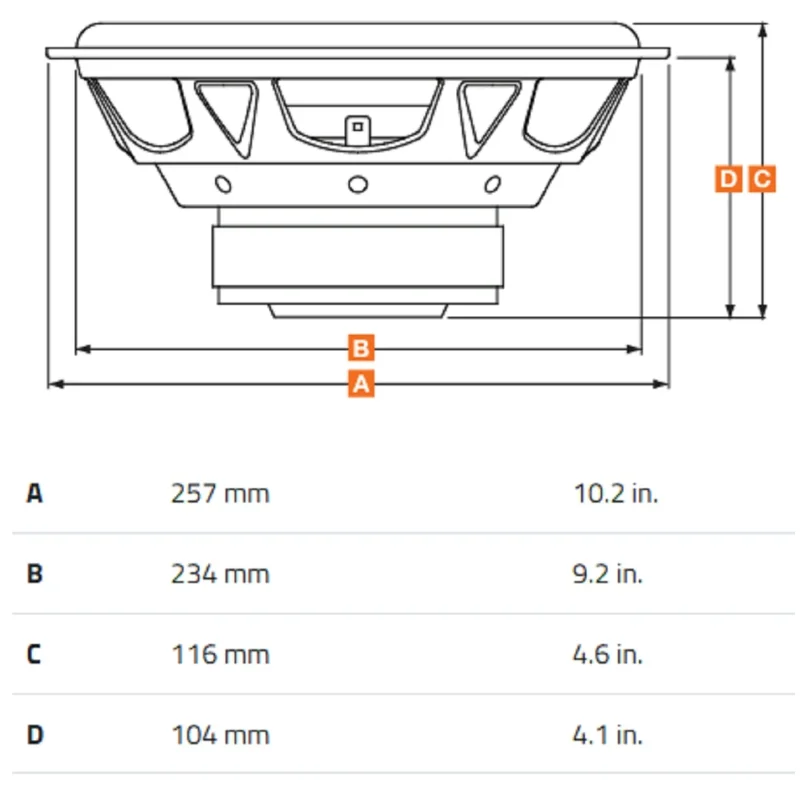 subwoofer de 10" 250 mm hertz ds 25.3 medidas