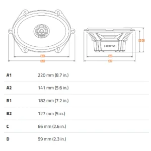 hertz dcx 570 3 serie dieci 60w rms altavoces coaxiales ovalados 5x7" dimensiones