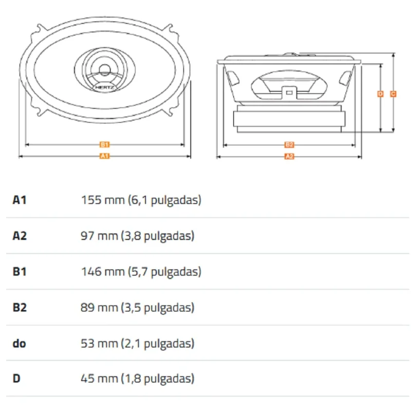 hertz dcx 460 3 dieci pareja de altavoces de 4x6" 10x15 cm dimensiones