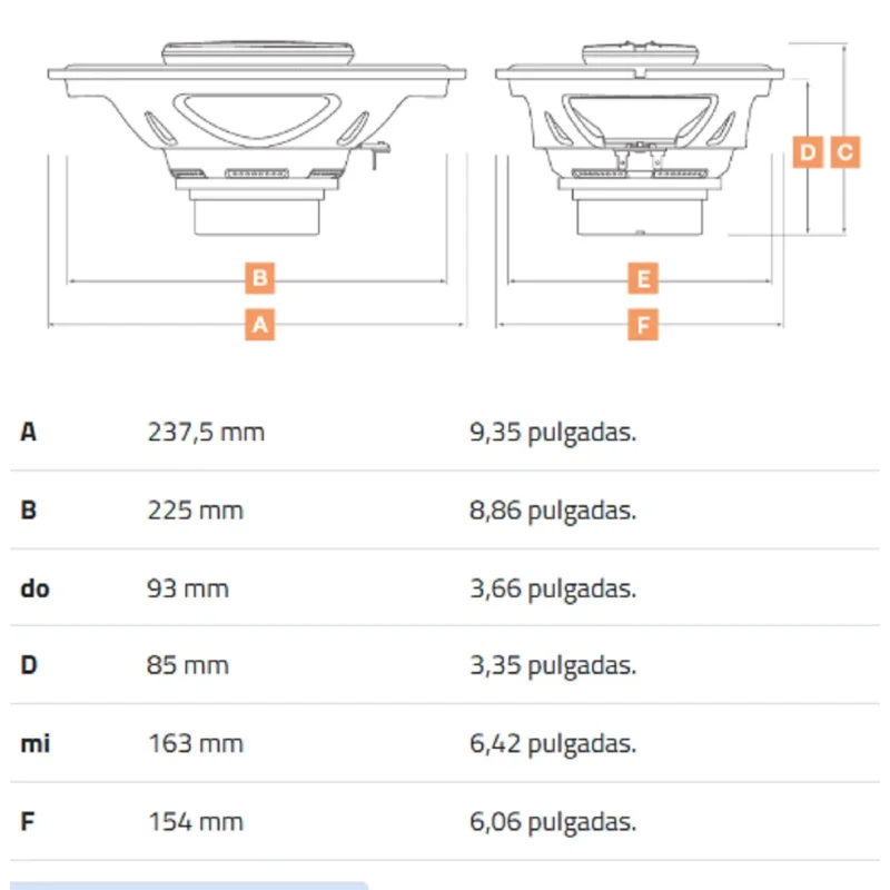 pareja de coaxiales ovalados de neodimio 6x9" hertz sx 690 neo.1 spl show dimensiones