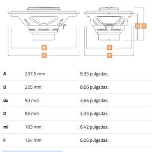 pareja de coaxiales ovalados de neodimio 6x9" hertz sx 690 neo.1 spl show dimensiones