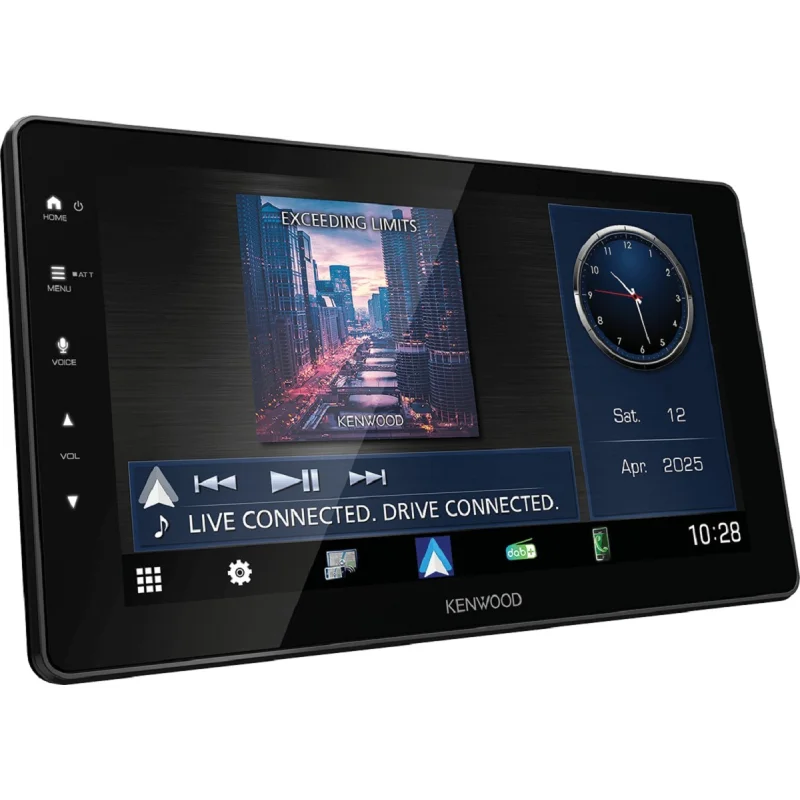 Pantalla de 1 din KENWOOD DMX-F920DS encendida con menú principal abierto.