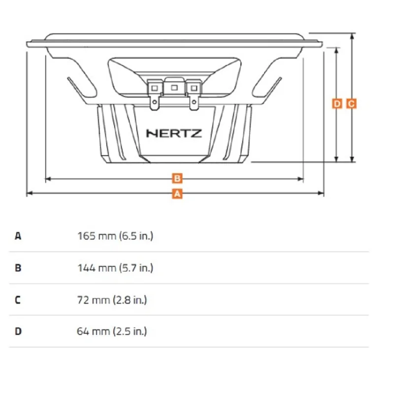 Medidas altavoz coaxial de 2 vías Hertz DCX 165.3 de 165 mm de diámetro