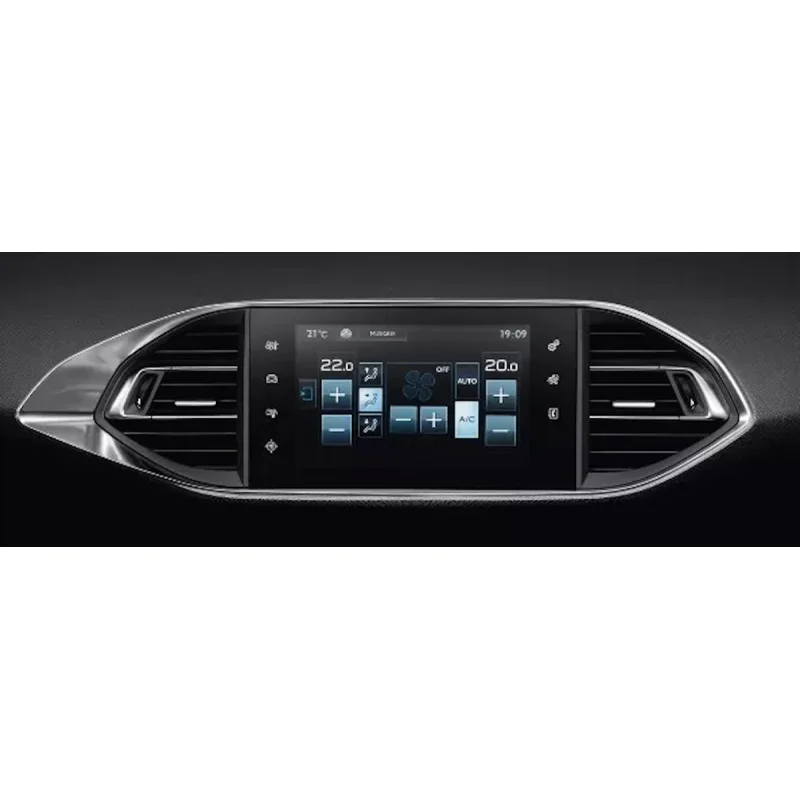 Pantalla original del sistema SMEG de Peugeot y Citroën mostrando los controles táctiles del climatizador