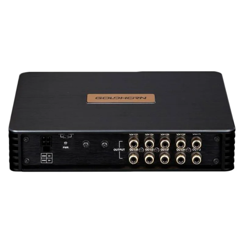 Panel de conexiones laterales del amplificador Clase AB Goldhorn DSPA 810 PRO