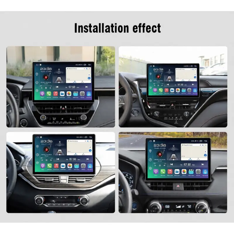 Efecto de instalación y acabado final de la pantalla multimedia de 12.5 pulgadas integrada en el salpicadero del vehículo.