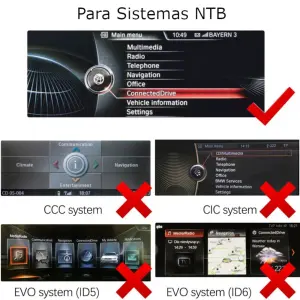 Guía visual para identificar correctamente el menú del sistema BMW NBT compatible