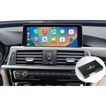Pantalla original de BMW mostrando Apple CarPlay tras la instalación del módulo de integración NBT