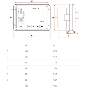 Hertz HMC D1 control remoto para radio marino, medidas