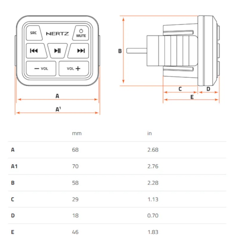 Hertz HMC U1 control remoto para radio marino, medidas