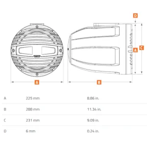 Hertz HTX 8 M FL TW/TC, medidas, altavoz marino de 20cm.