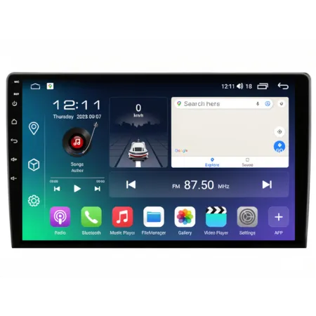 Pantalla de 9" con el menú principal abierto