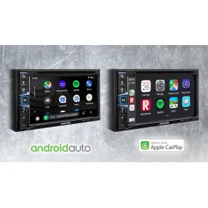 Radio navegador Alpine INE-W611D 2DIN mostrando los menús de carplay y android auto