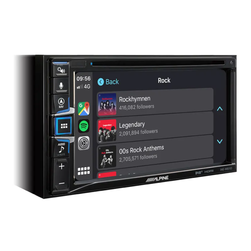 Radio navegador Alpine INE-W611D 2DIN mostrando spotify